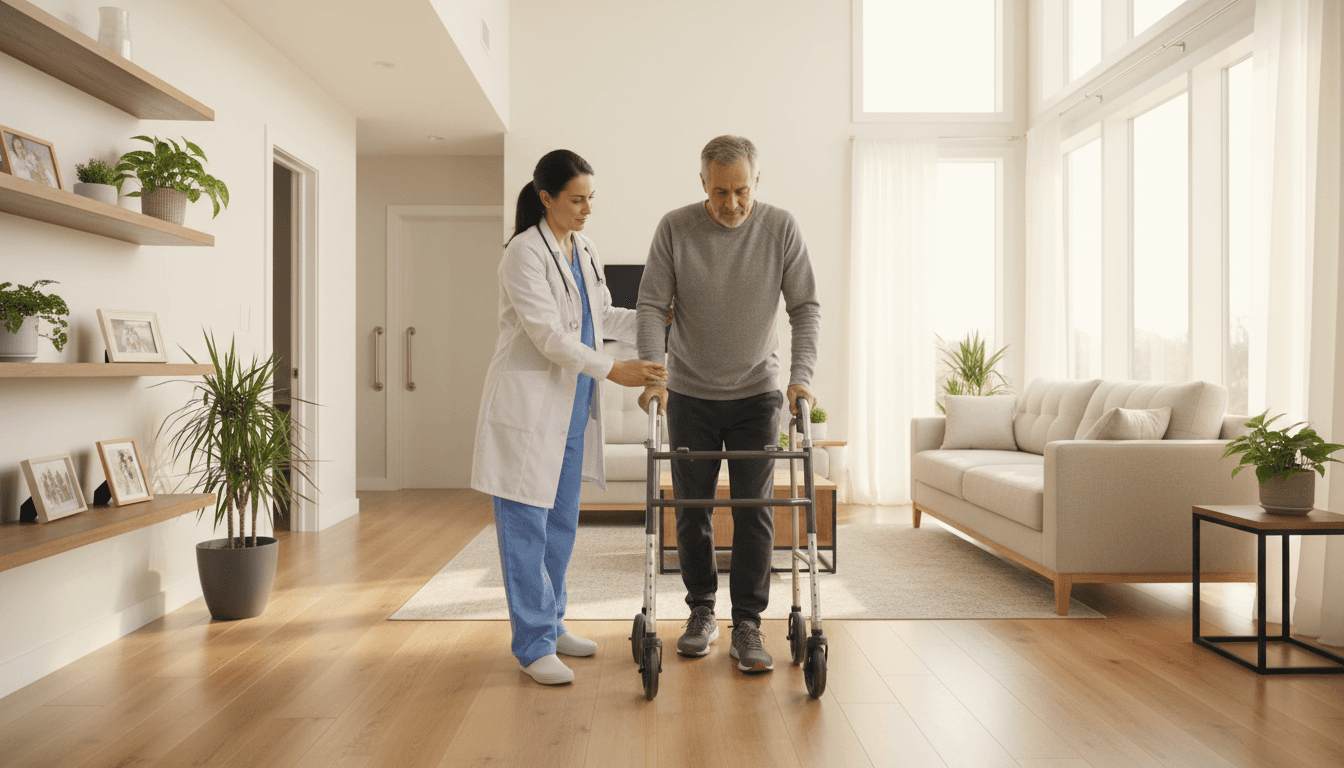 Physical therapist conducting treatment session in home